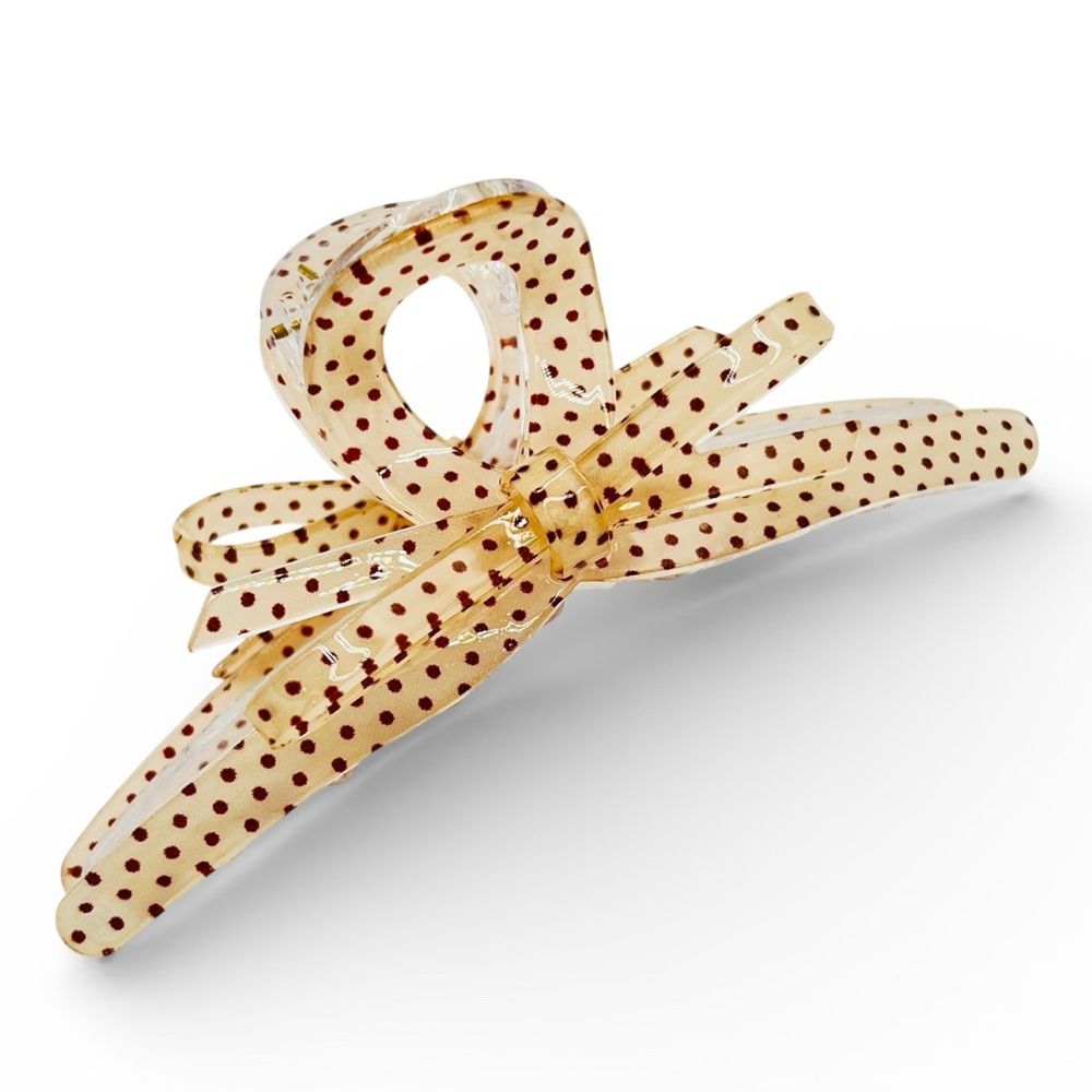 Polka Dot Bow Acrylic Hair Clip Cream New